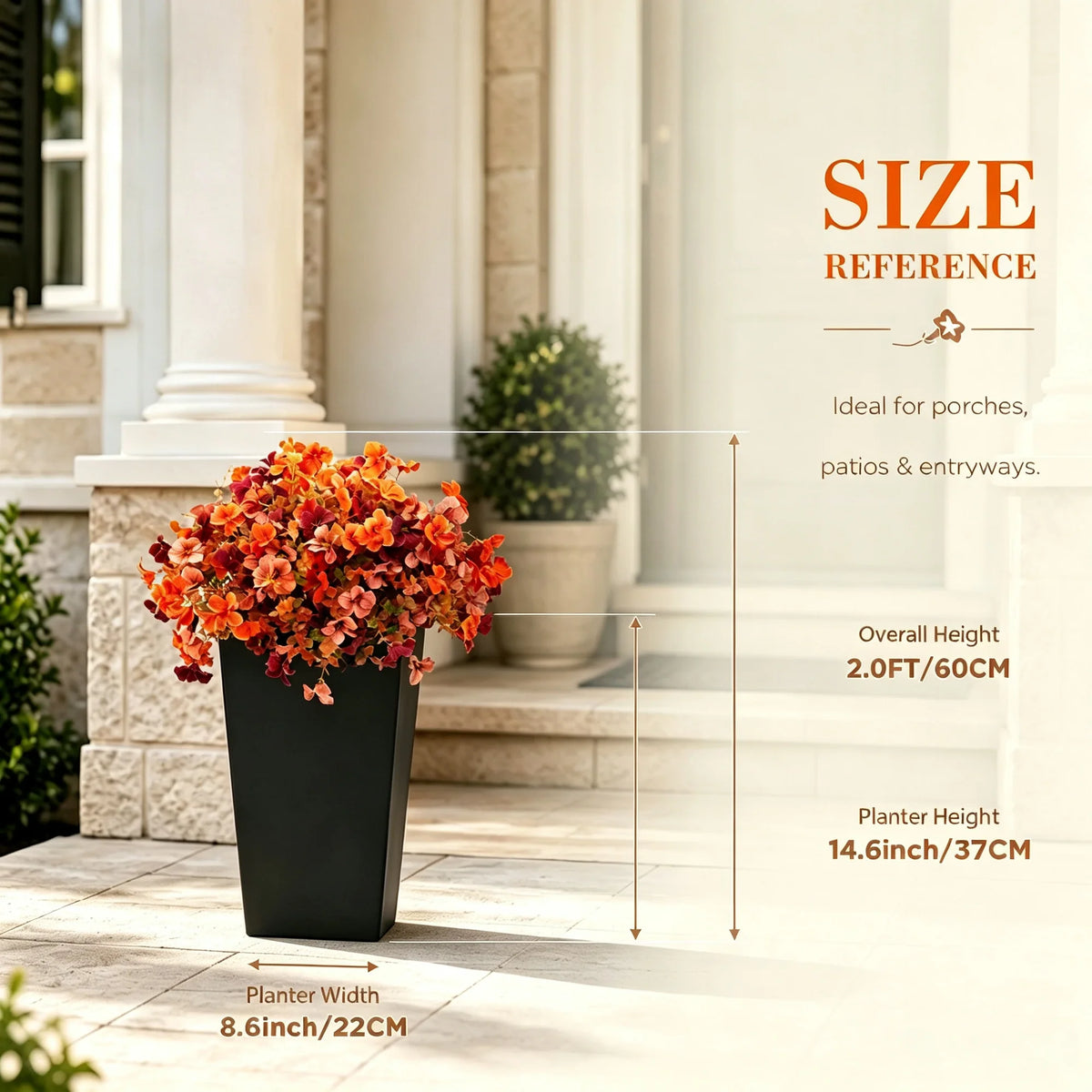 2-Pack 24" Faux Orange Daisy Flowers in Black Planters