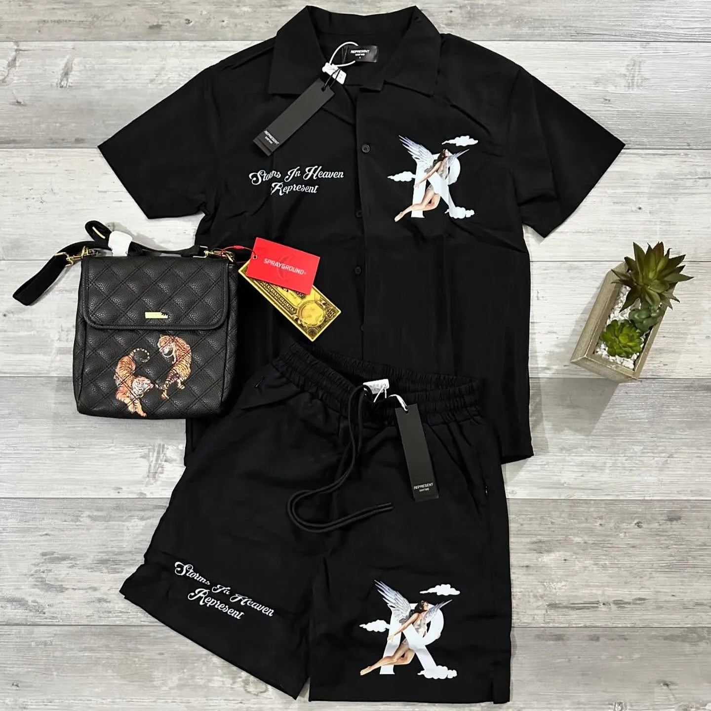 Fun Angel Letter Print Shirt and Shorts Set
