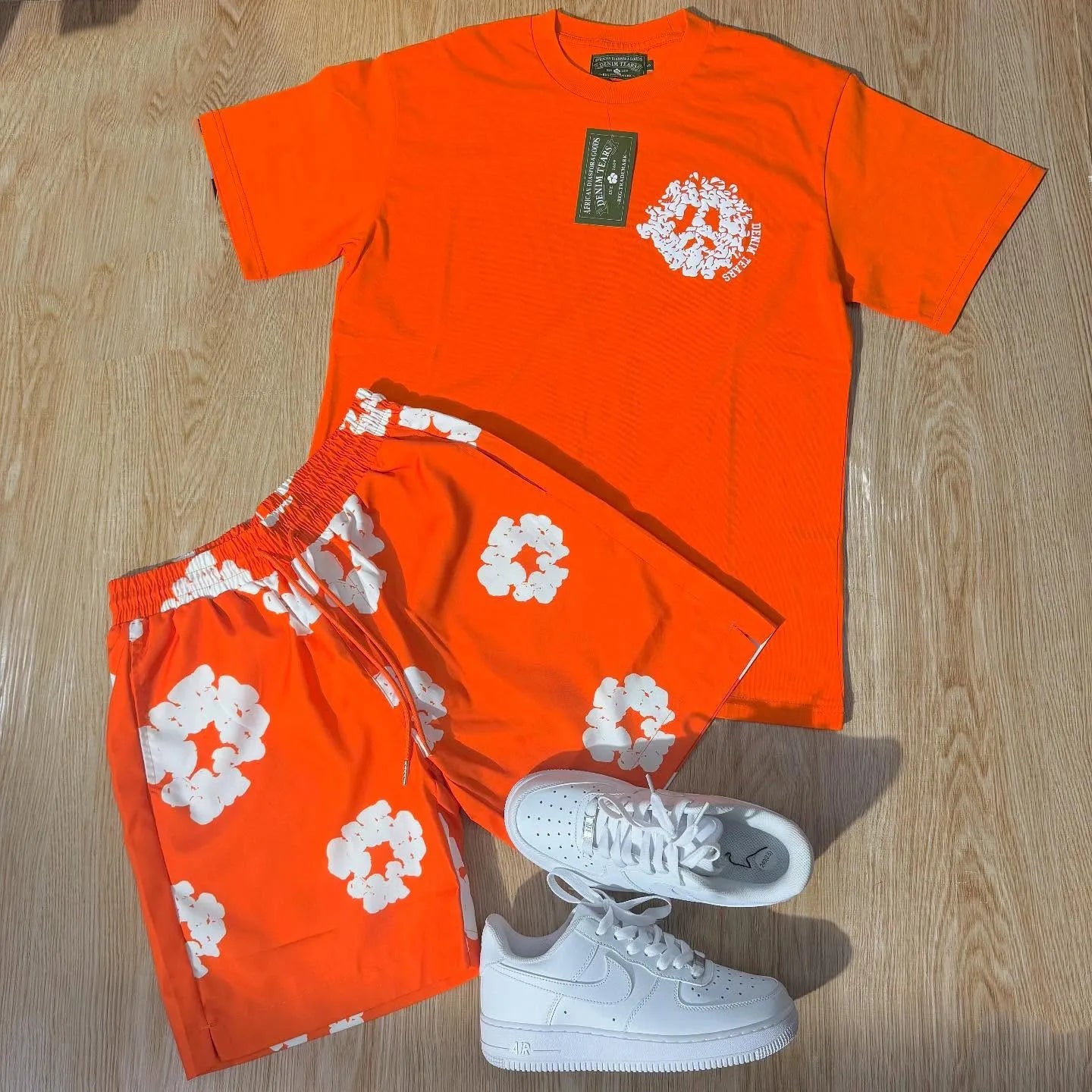 Orange Denim Tears T-Shirt And Shorts Co-Ord