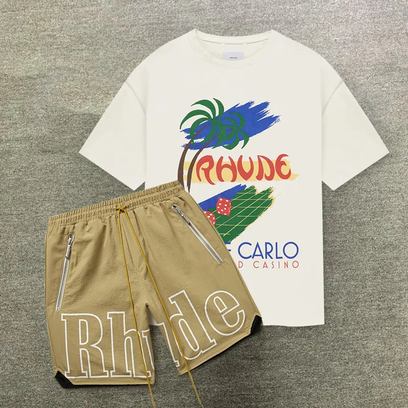 Rhude Hawaiian Coconut Tree T-Shirt And Shorts Co-Ord