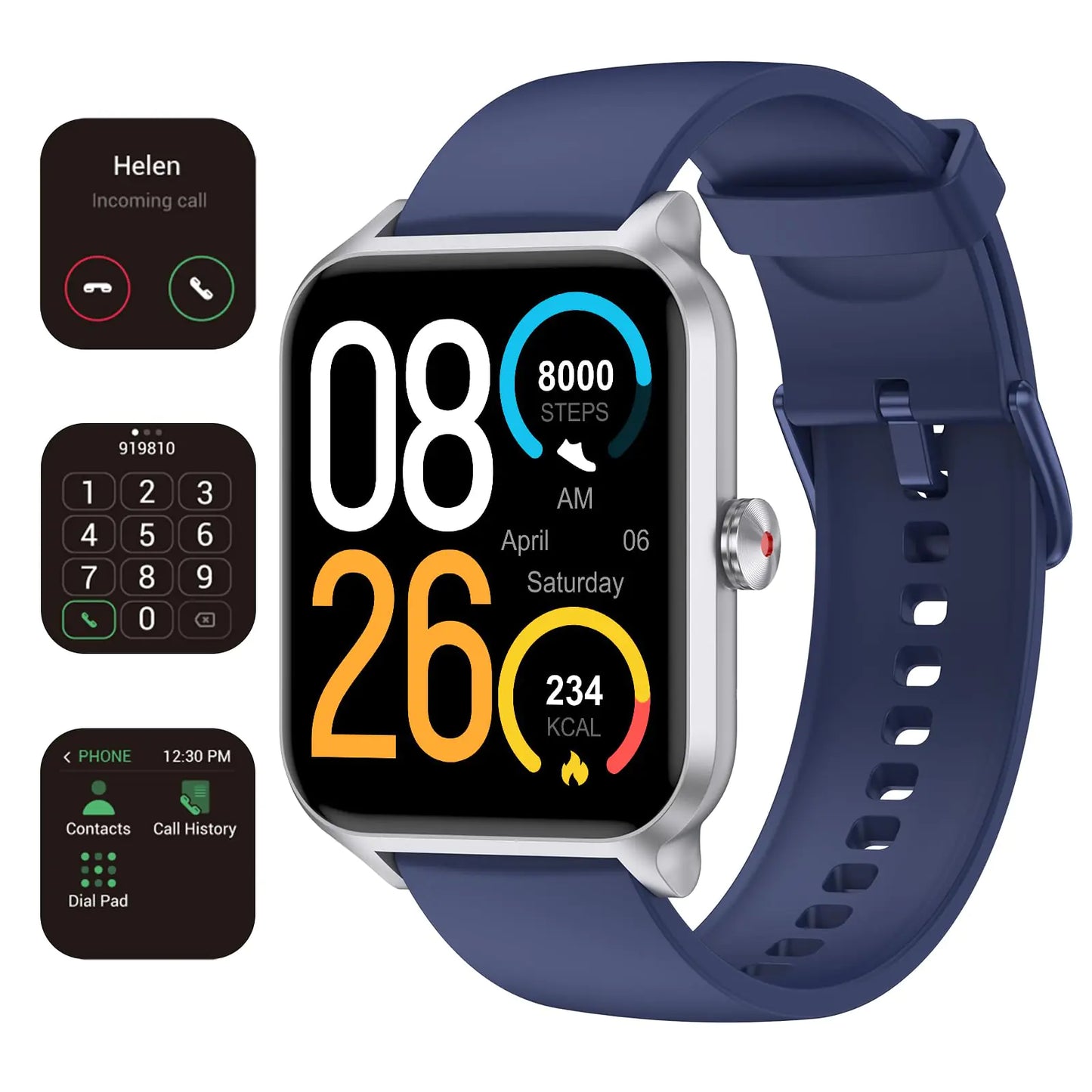 Smart Watch(Answer/Make Call) 1.69" Fitness Tracker with Heart Rate Blood Oxygen Monitor Sleep Monitor Health Tracker 100+ Sports Modes Step Counter IP68 Waterproof Fitness Watch for Android iOS