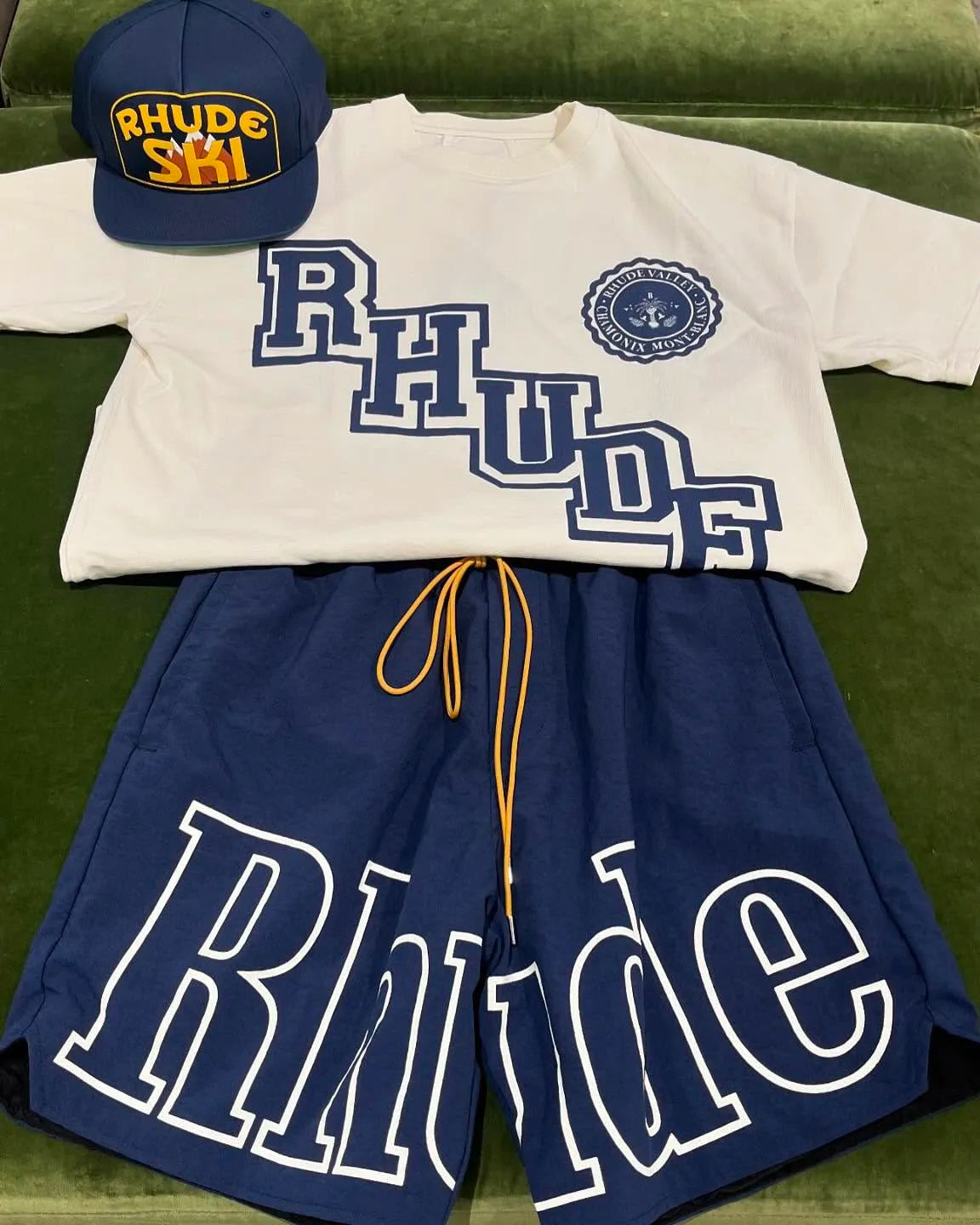 RHUDE Simple Letters Printed T-Shirt And Shorts Co-Ord