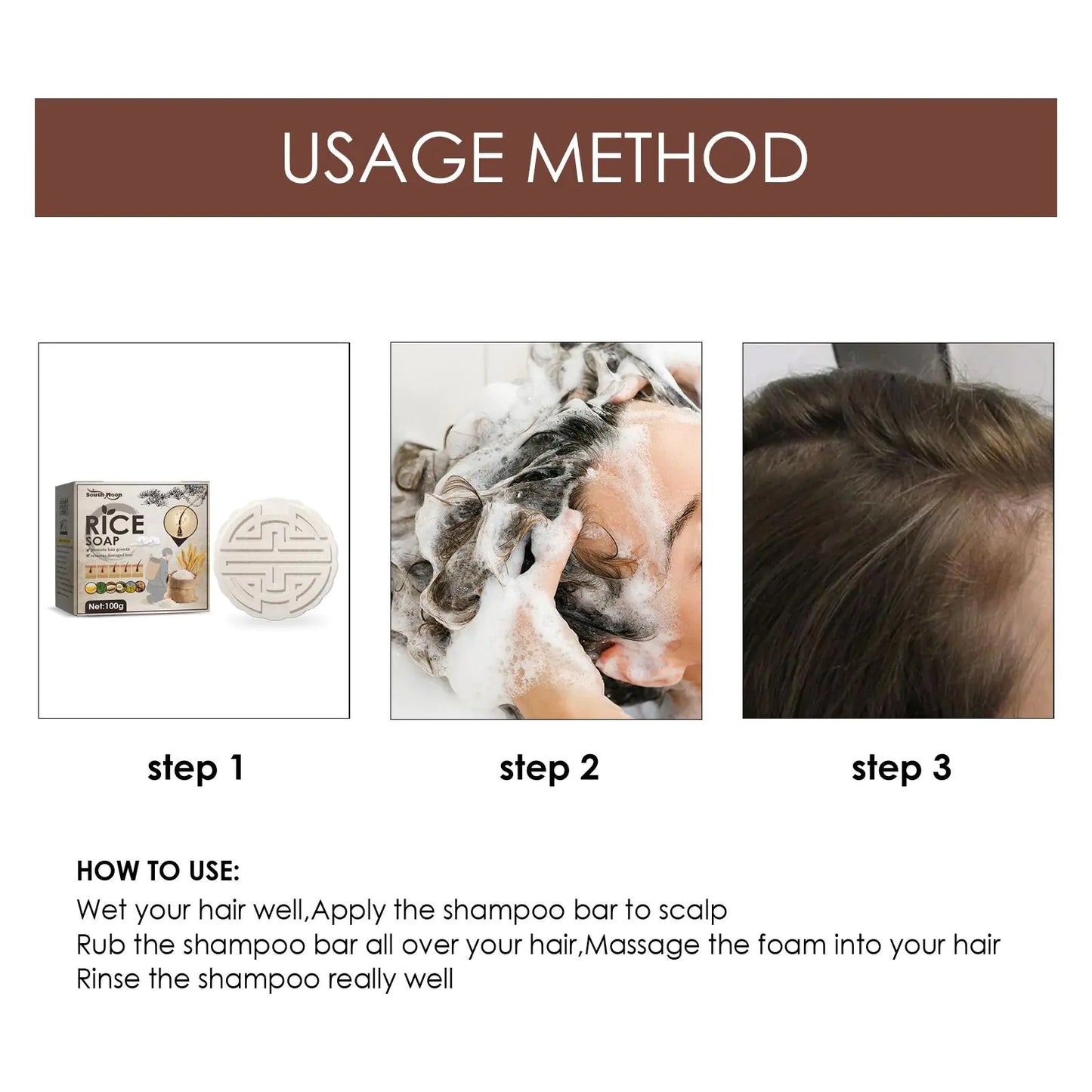 HEALLOR Natural Rice Shampoo Soap Anti Loss Stops Hair Loss Bar For Hair Soap For Split Dry Damaged Promotes Hair Growth