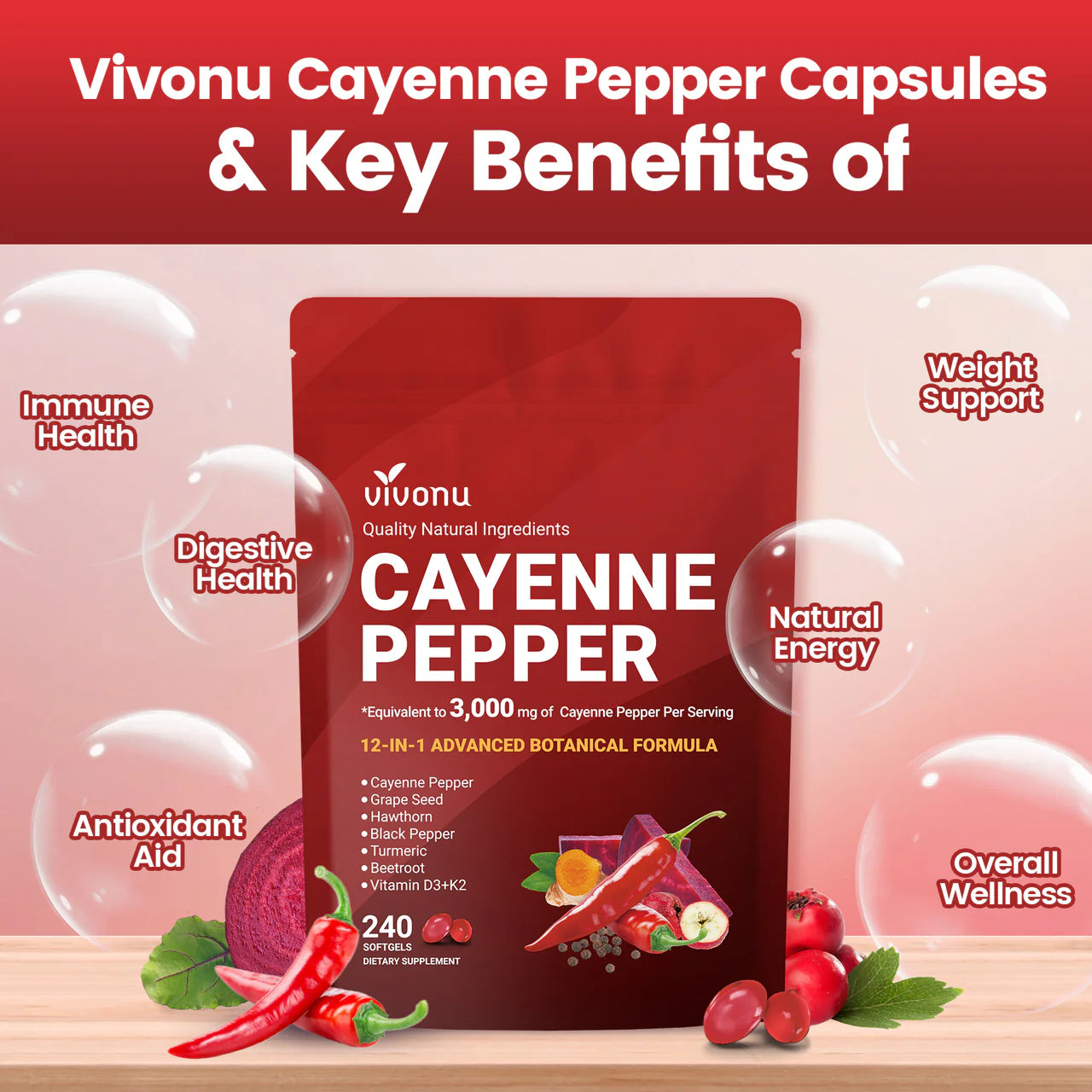 Cayenne Pepper Softgels Supplement, Supports Leg Vein