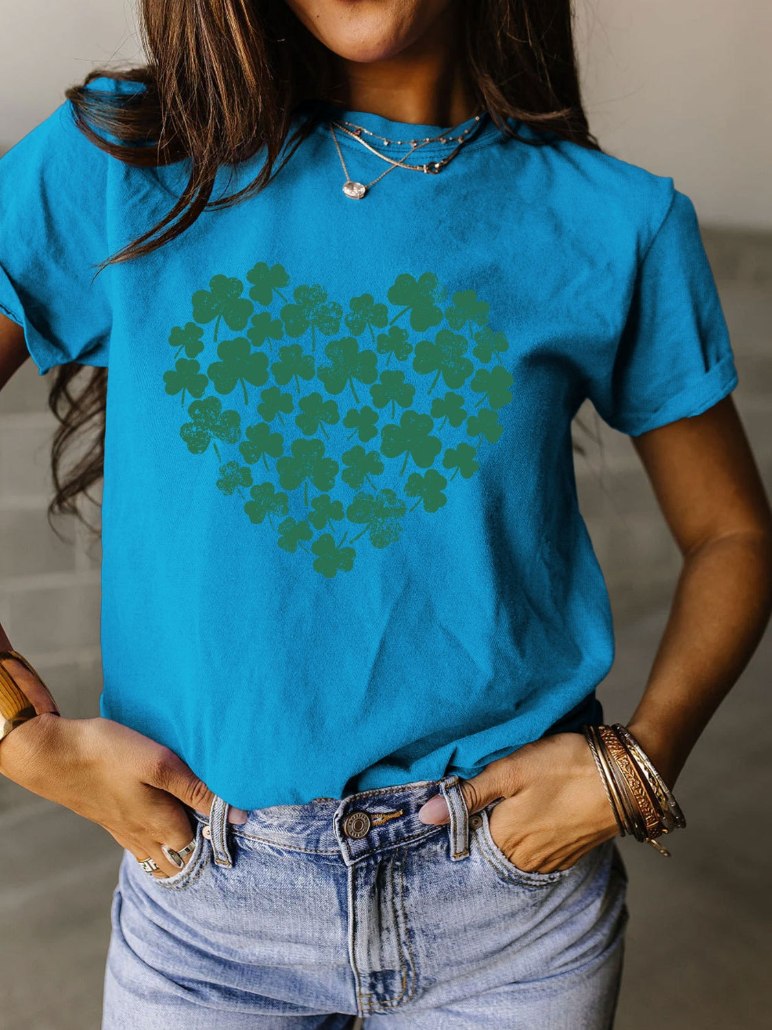 Full Size Lucky Clover Round Neck Short Sleeve T-Shirt