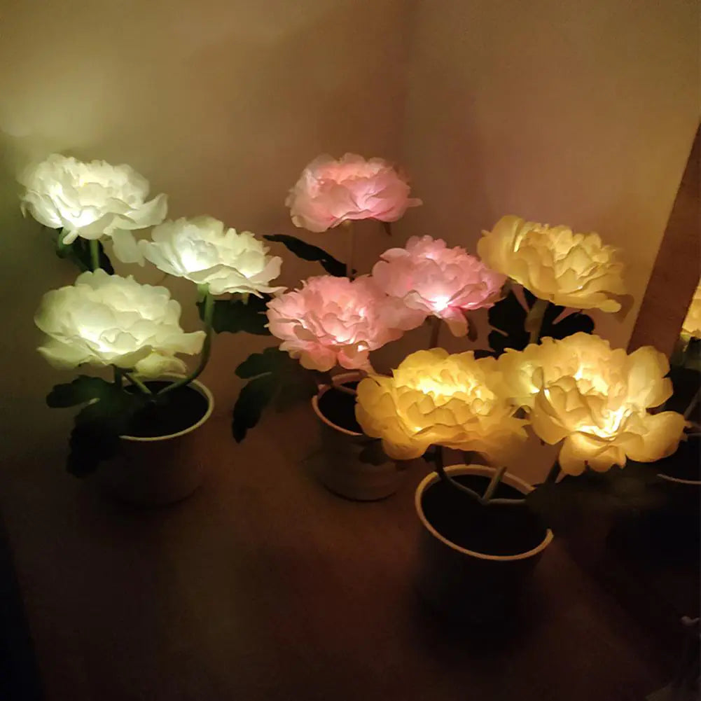 Metermall Solar LED Peony Flower Night Light Decorative Table Lamp