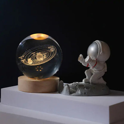 3D Laser Engraved Solar System Ball with LED Light Base