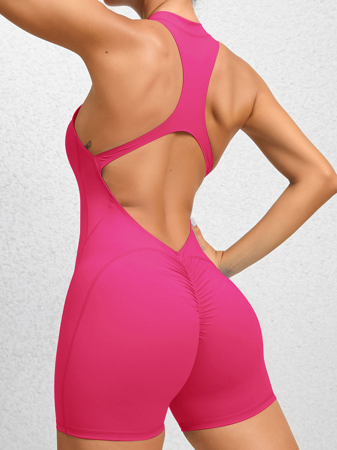 Cutout Ruched Half Zip Active Romper