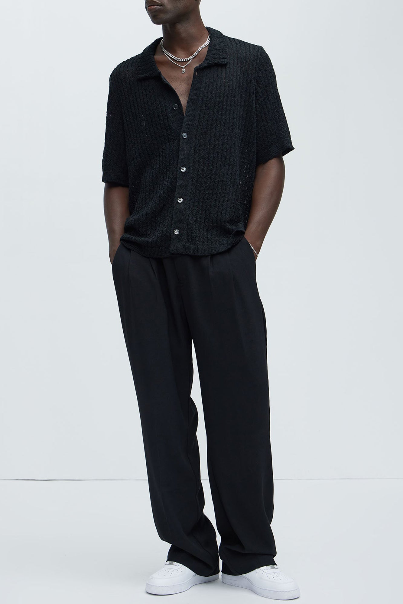 Perez Stripe Knit Shirt - Black