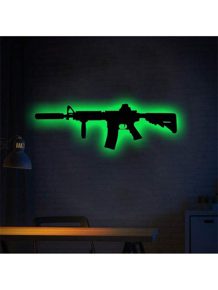 1pcs Acrylic Gun Neon Sign, Multicolor