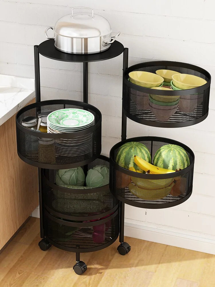 Multi-layer Round Rotatable Fruit Storage Basket Shelf