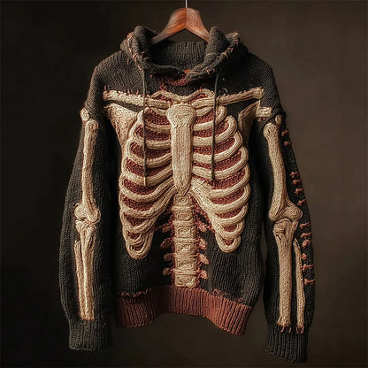 Halloween Skeleton Crochet Anatomy Cozy Knit Hooded Sweater