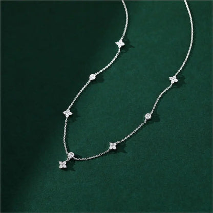 ANENJERY Inlaid Zircon Four-leaf Flower Chain Necklace for Women New Niche Light Luxury Hot Fashion collares choker Accessories