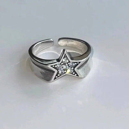 Rhinestone Pentagram Star Ring