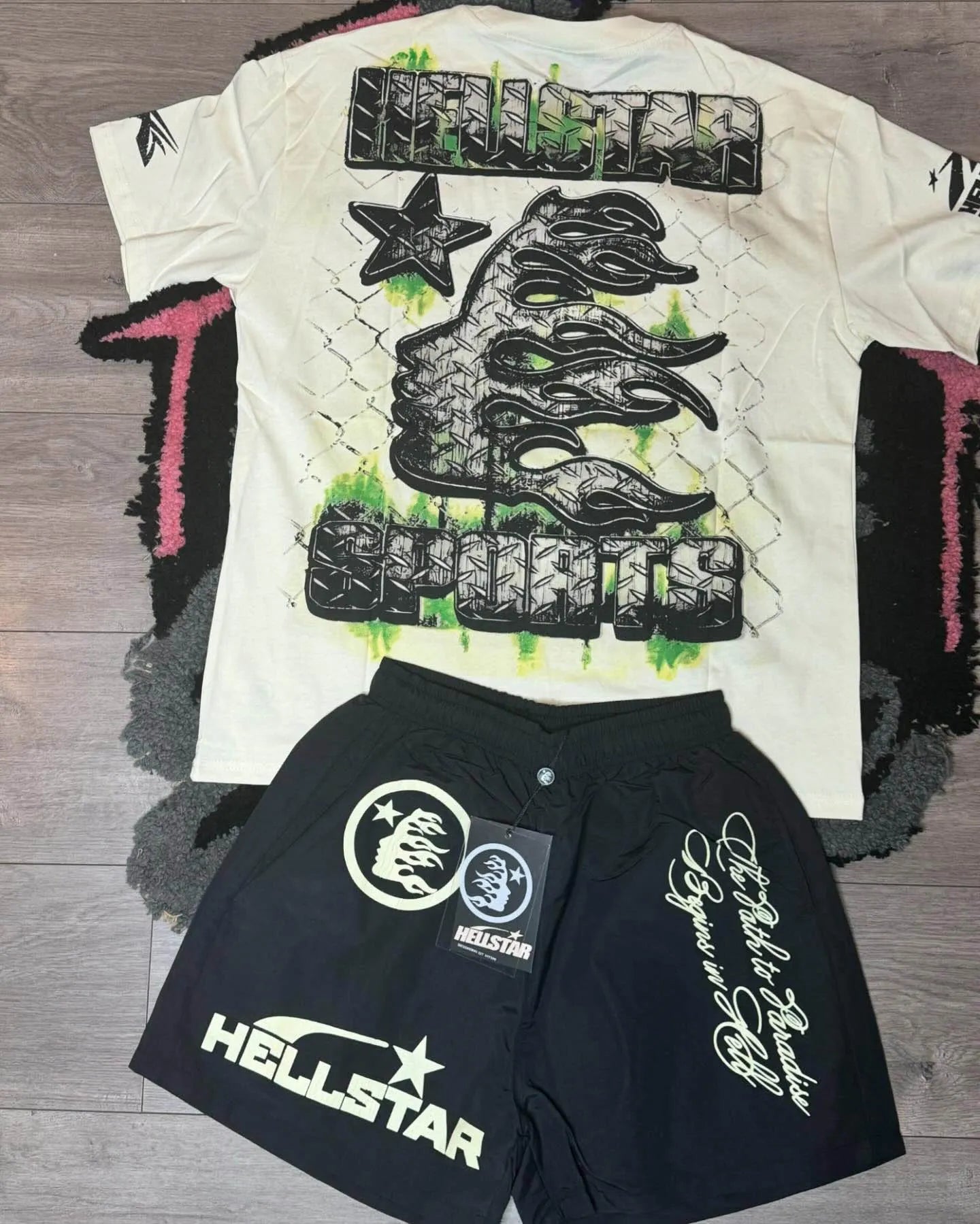 Hellstar Racing Helmet Print T-Shirt And Shorts Co-Ord