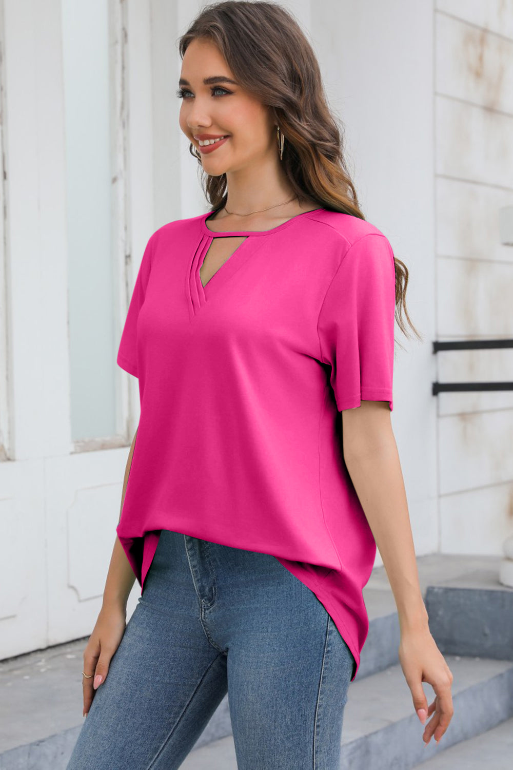 Cutout V-Neck Short Sleeve T-Shirt