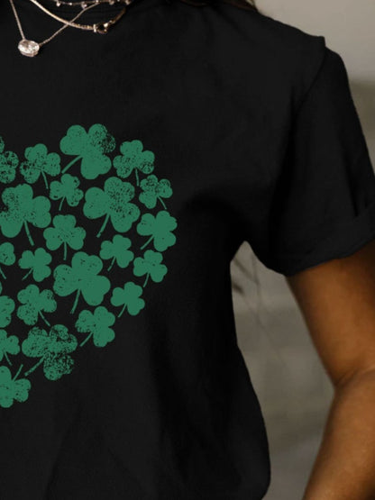 Full Size Lucky Clover Round Neck Short Sleeve T-Shirt