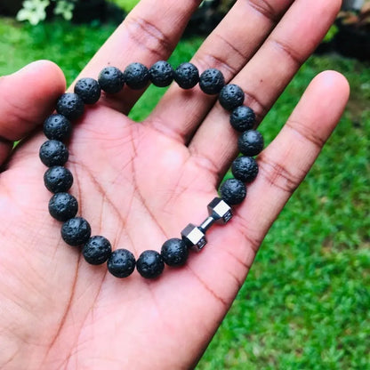 Natural Black Lava Stone Dumbbells Bracelet