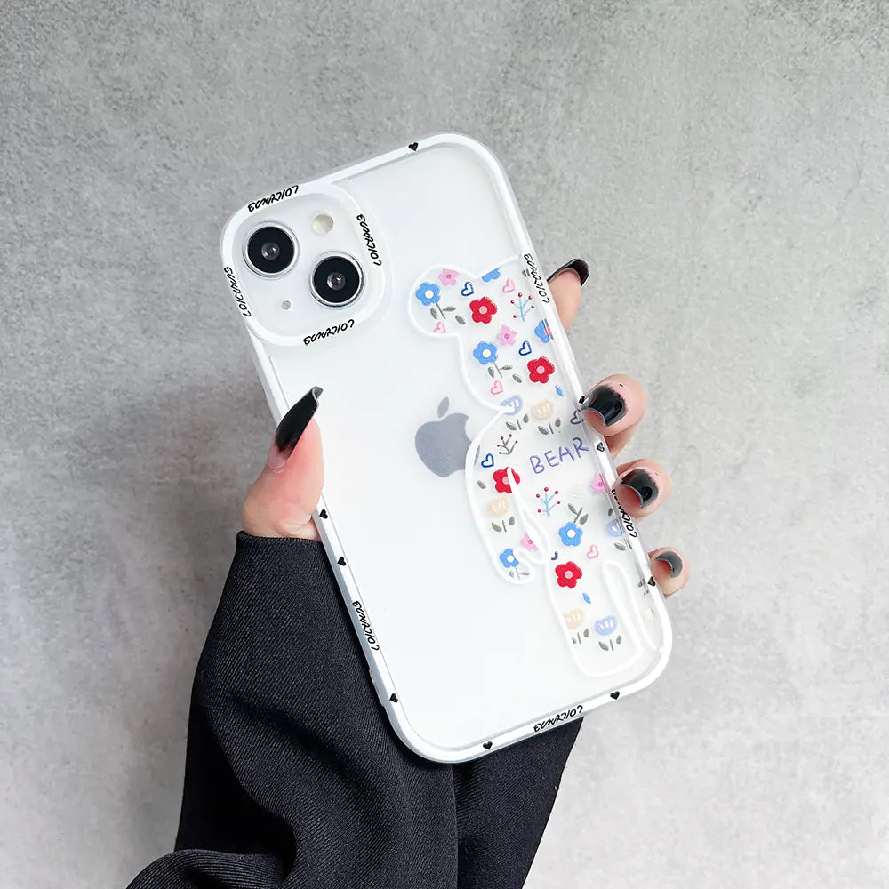 Flowers Gloomies Bear iPhone Case: Anti-Drop TPU Cover