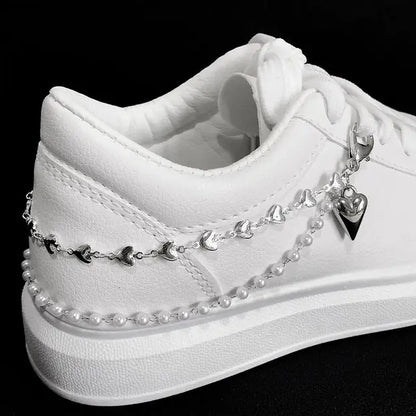 Double Layer Pearls Heart Shoe Buckles