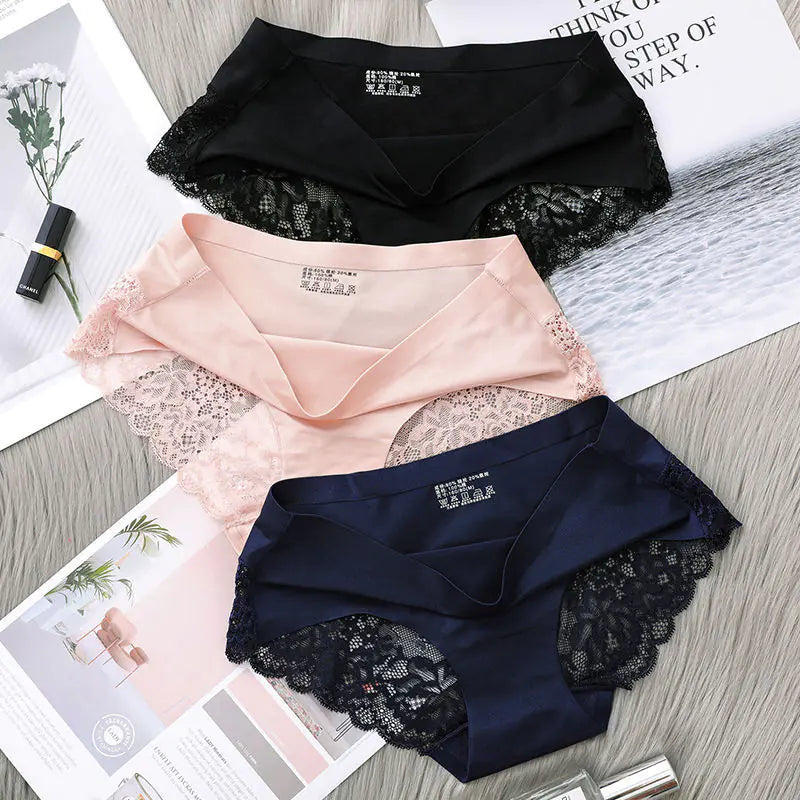 Sexy Ice Silk Women's Lace Thong Panties