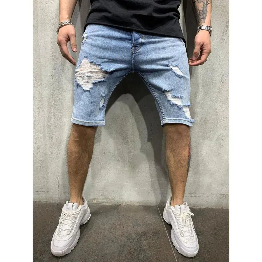 Slim Fit Men's Denim Pants with Holes