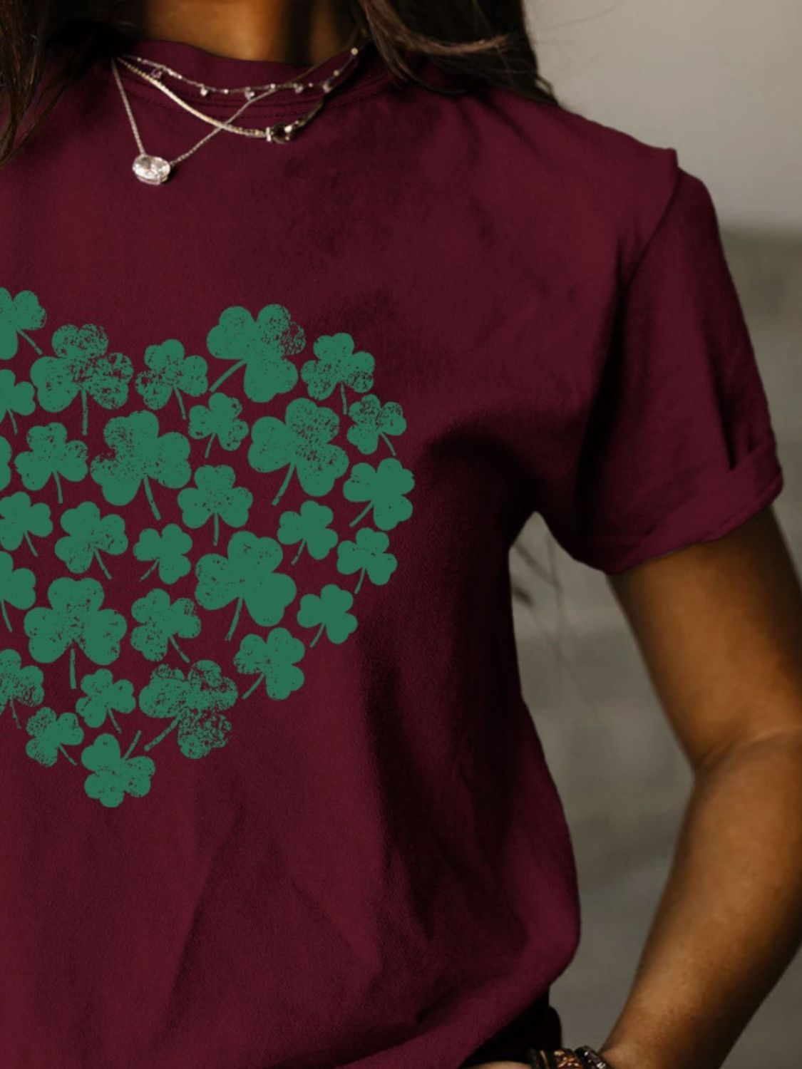 Full Size Lucky Clover Round Neck Short Sleeve T-Shirt