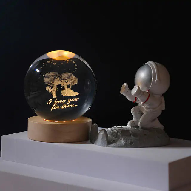 3D Laser Engraved Solar System Ball with LED Light Base