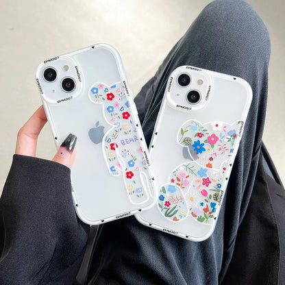 Flowers Gloomies Bear iPhone Case: Anti-Drop TPU Cover