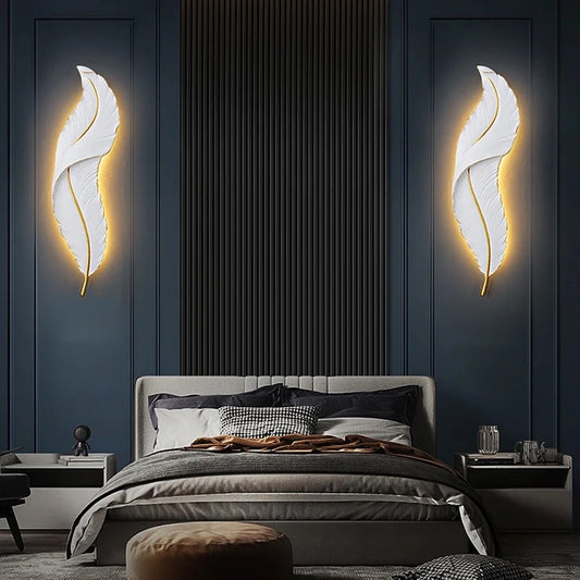 MGlobal Modern LED Feather Wall Lamp Indoor Wall Sconces Light Fixture Living Room Home Decor Bedroom Decoration Sold In Pairs 2 Per Set Product Sold Online Only W24*H90cm