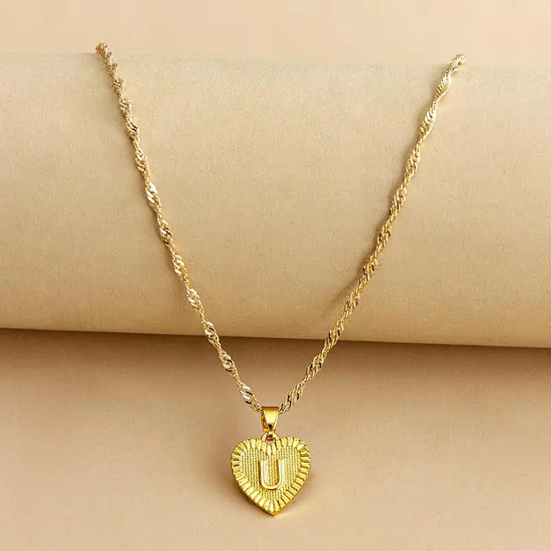 Initial Letter Heart Pendant Necklace