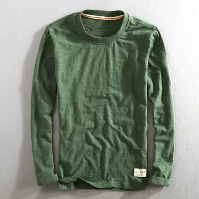 Vintage Bamboo Cotton Long Sleeve O-neck T-shirt: Men's Casual Spring/Autumn Fashion