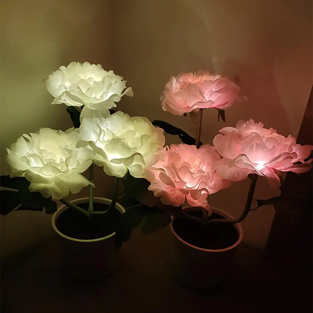 Metermall Solar LED Peony Flower Night Light Decorative Table Lamp