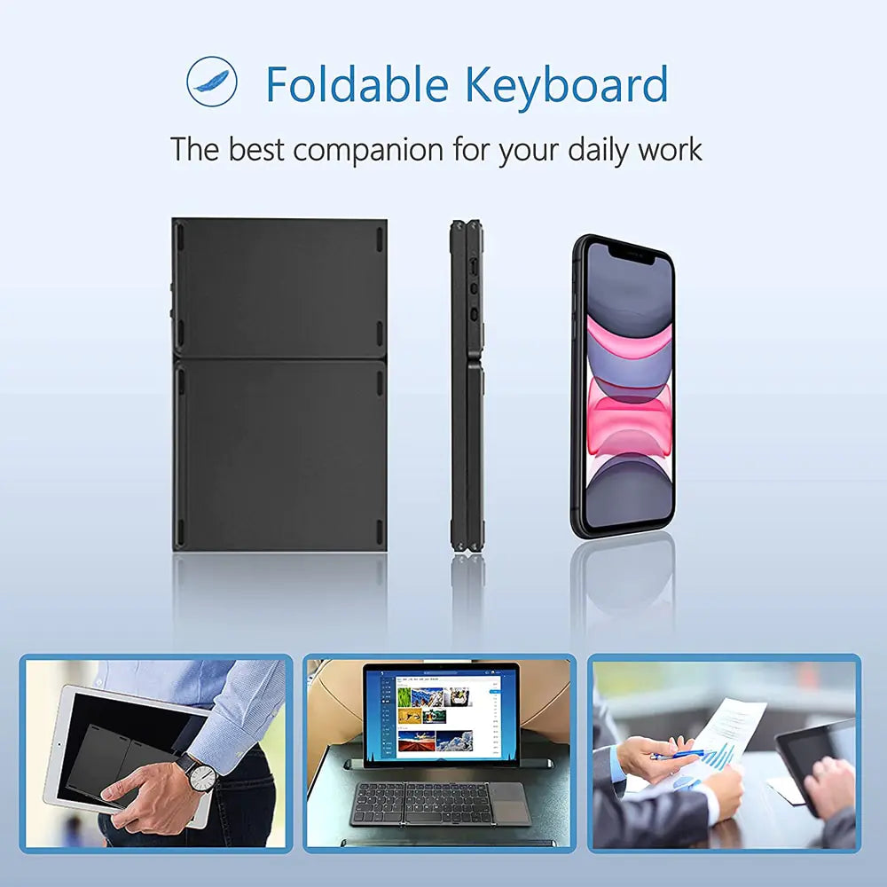 New Portable Mini Three Folding Bluetooth Keyboard with Wireless Foldable Touchpad Keypad