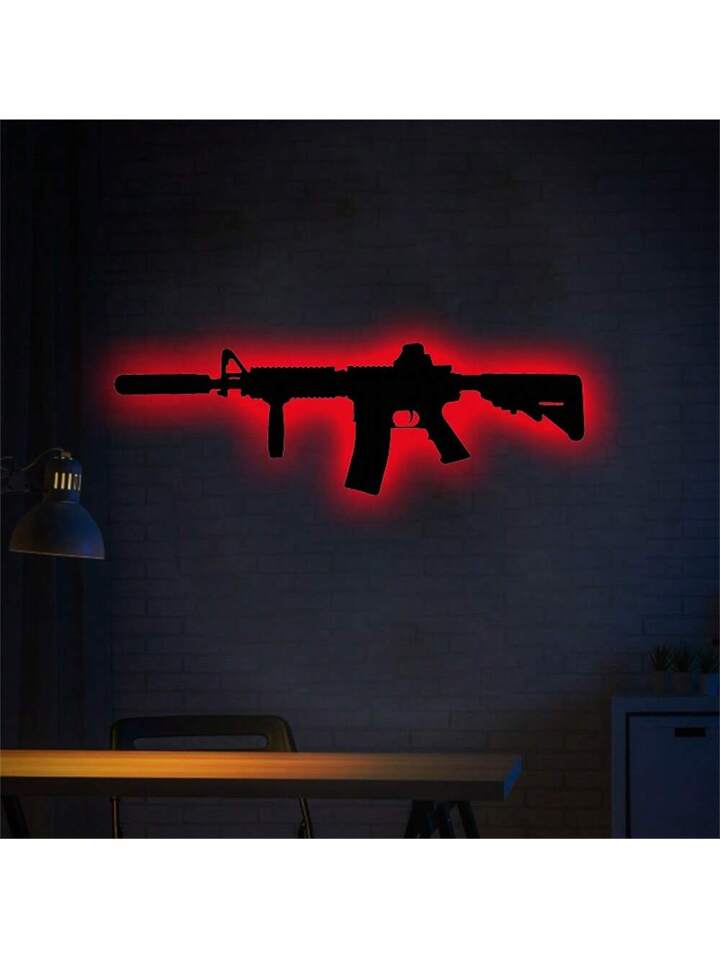 1pcs Acrylic Gun Neon Sign, Multicolor