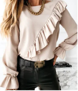 Lady Office Work Ruffles O-Neck Blouse