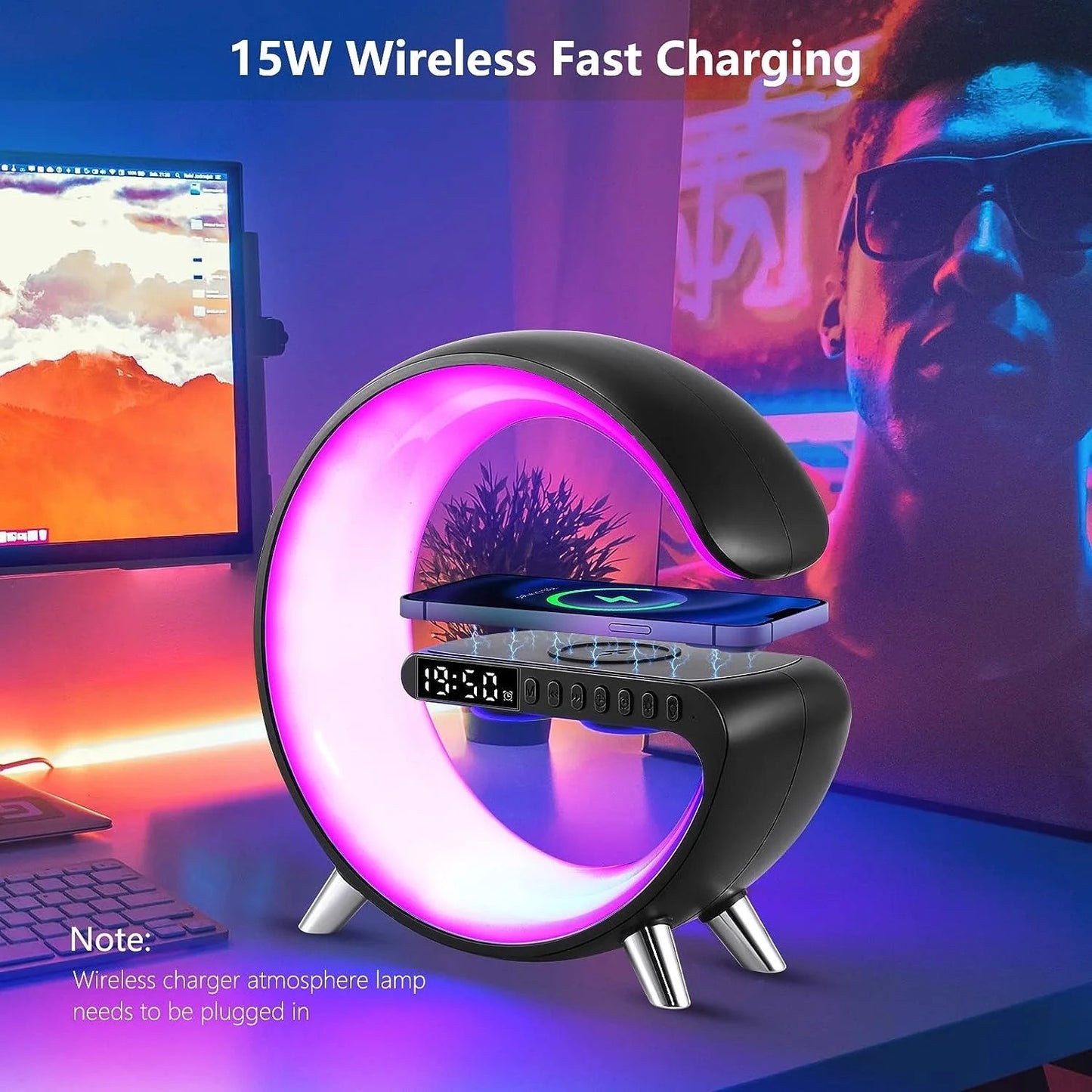 Design 15W Wireless Charger With Alarm Clock LED Light