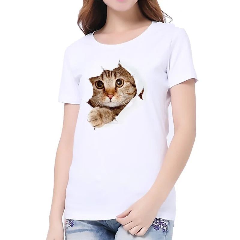 Lovely 3D Cat Print Casual Harajuku Women Summer T-shirt