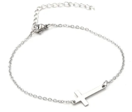 Ultra Thin Chain Link Cross Bracelet Stainless Steel Women's Adjustable Link Stacked Layered Chain Bracelets