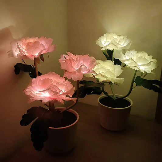 Metermall Solar LED Peony Flower Night Light Decorative Table Lamp