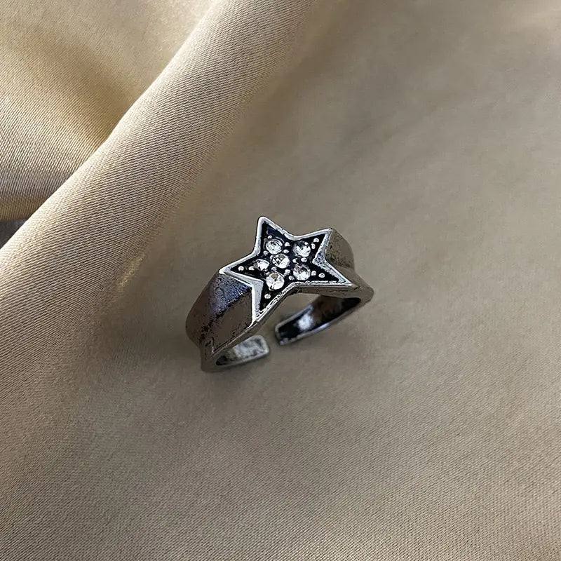 Rhinestone Pentagram Star Ring