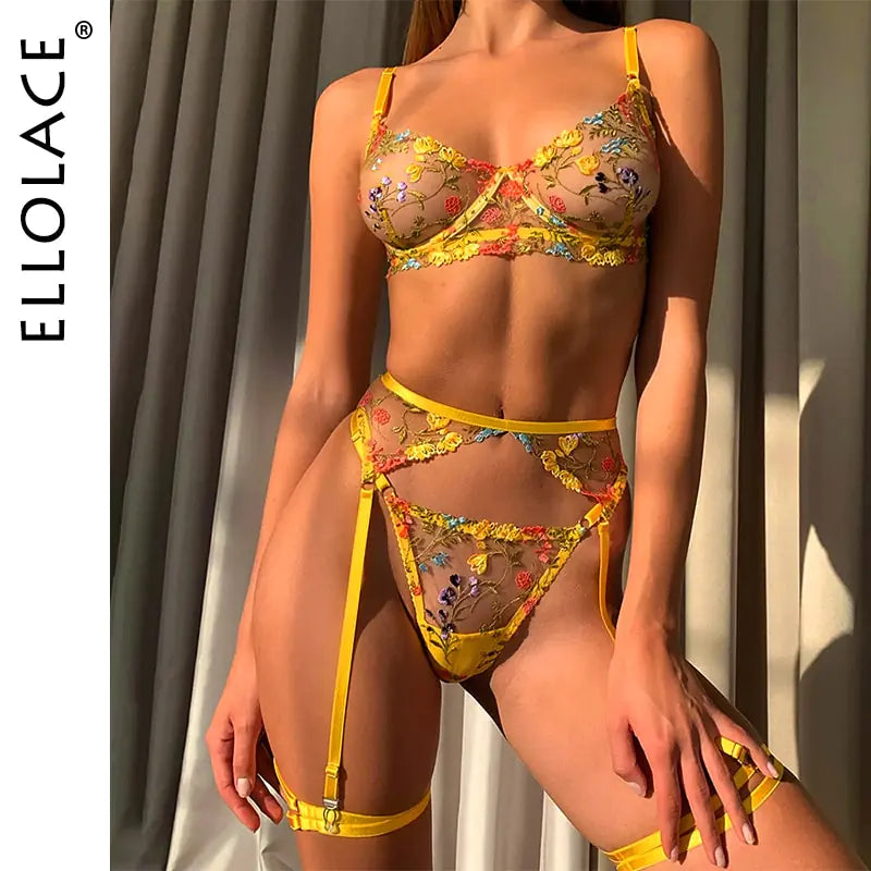 Transparent Bra Floral Embroidery Underwear