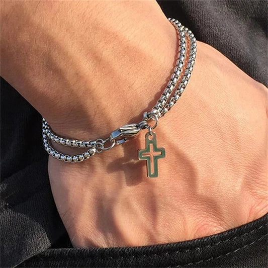 Hollow Double Chain Cross Pendant for Men