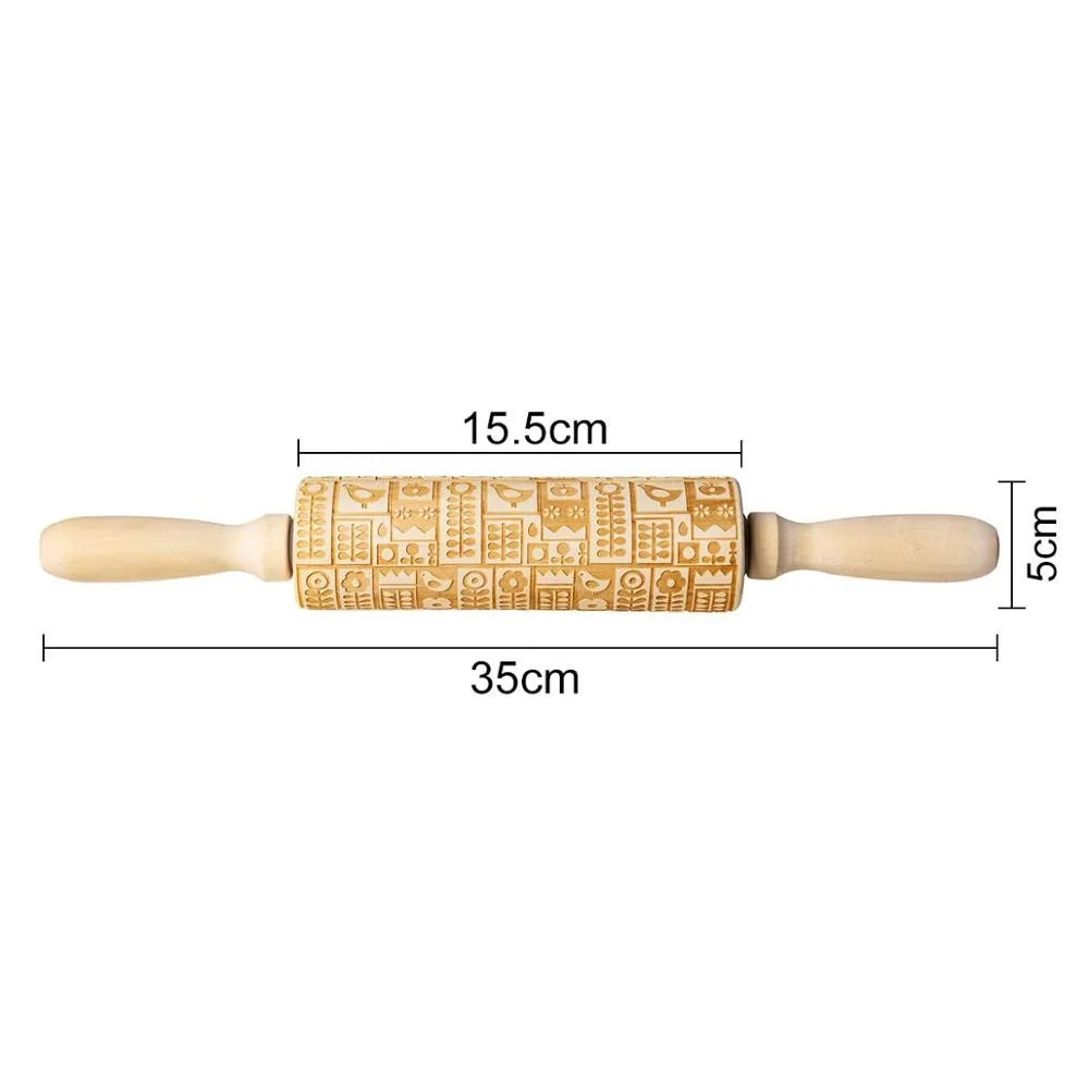 Wooden Embossing Rolling Pin