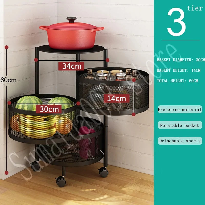 Multi-layer Round Rotatable Fruit Storage Basket Shelf