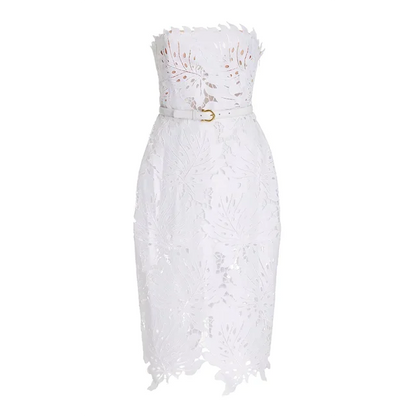 White Midi Dress Flower Cut-Out Elegant Celebrity Party Dress