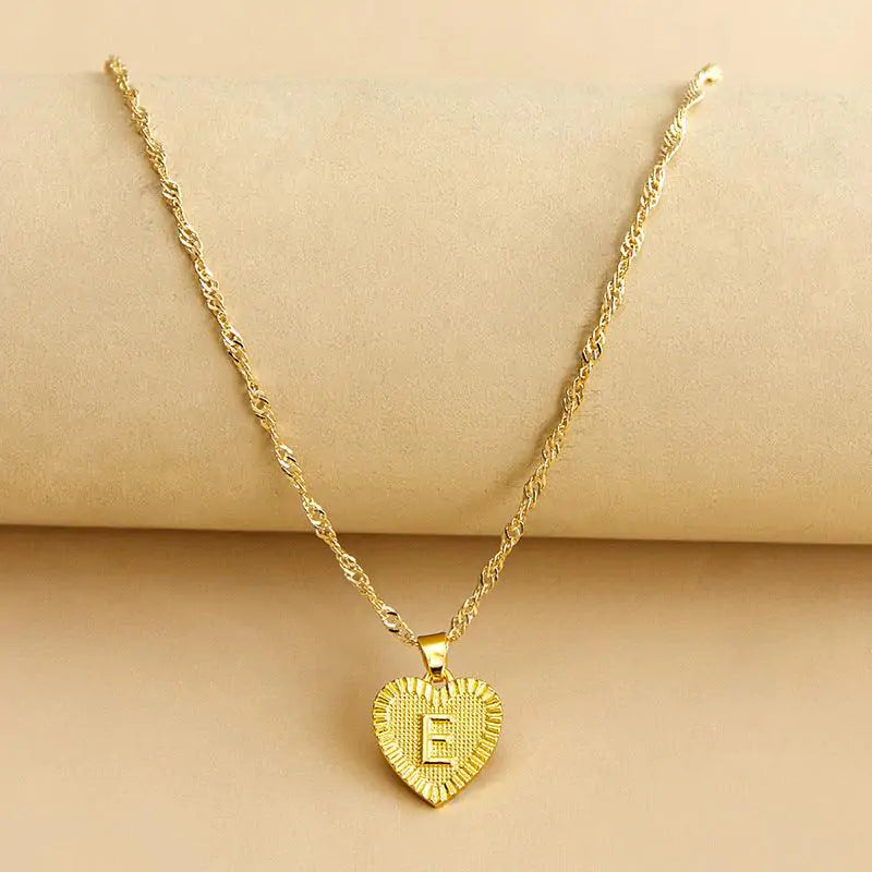 Initial Letter Heart Pendant Necklace