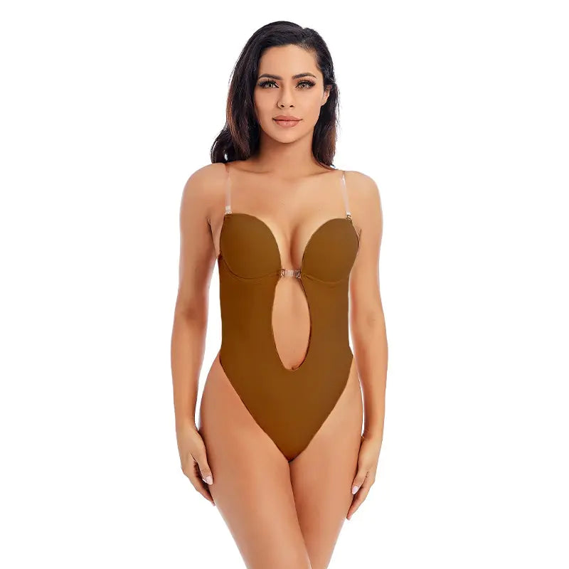 Deep V-Neck Thong Bodysuit Slimmer