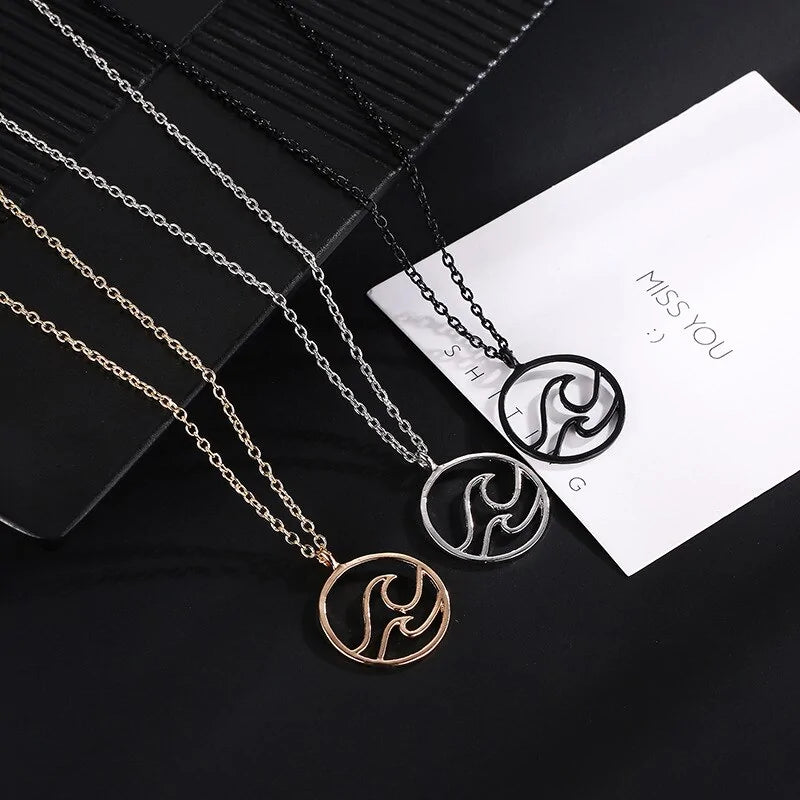 Black Silver Chain Retro Geometric Pendant Necklace