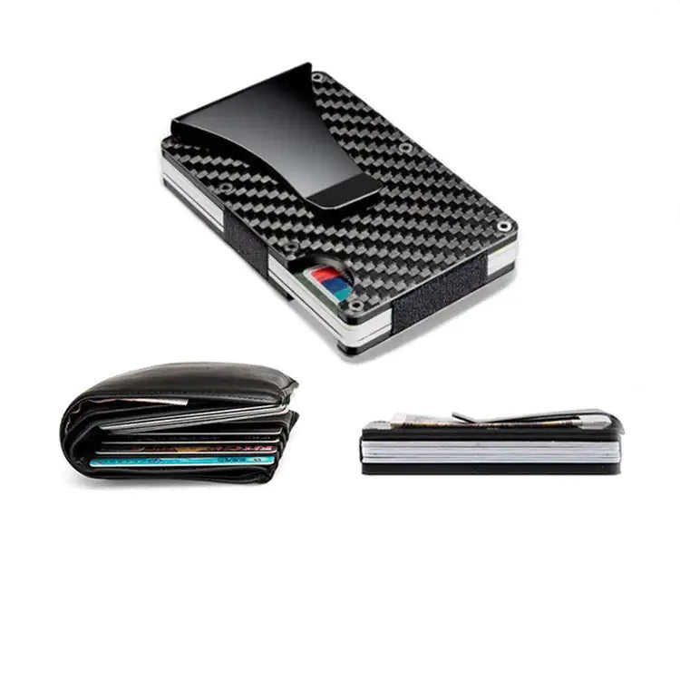 Customizable Metal Aluminum Carbon Fiber Wallet with Money Clip and RFID Card Holder